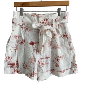 Madewell Tie Waist white and red lien and cotton shorts
